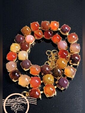 Genuine Red, Orange, Yellow Indian Agates in 14k Gold Plated Classic Necklace